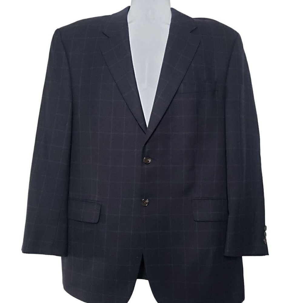 Lauren Ralph Lauren Windowpane Blazer Wool Cashmere Black 2 Button Mens 42